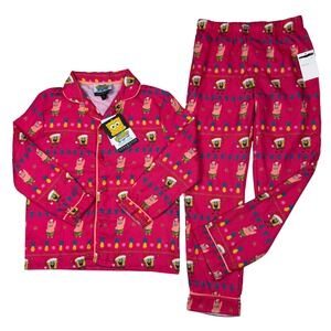 Andy & Evan Spongebob Squarepants Kids Pajama Set Size 8 Pink Christmas Cozy